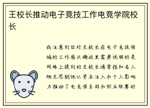 王校长推动电子竞技工作电竞学院校长